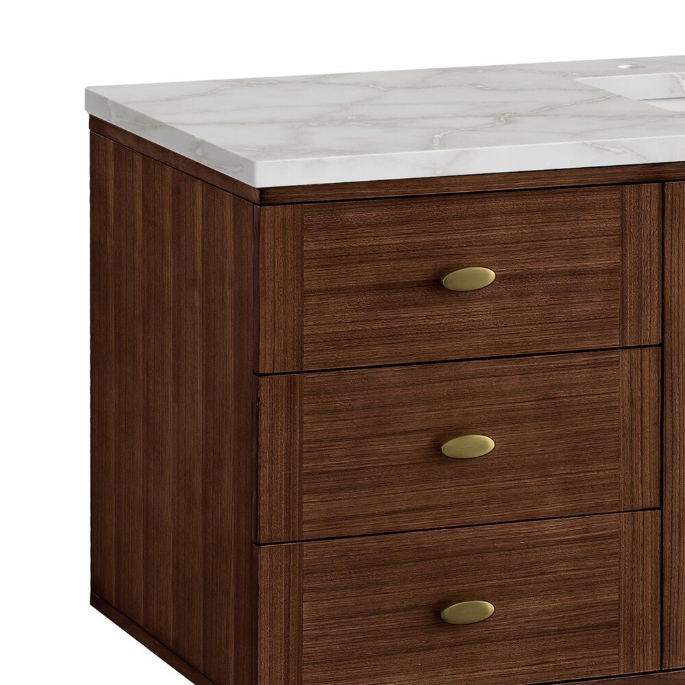 James Martin Vanities Amberly 60" Single Bathroom Vanity in Mid-Century Walnut with 3 cm Eternal Jasmine Pearl Silestone Top, Rectangular Sink and FreePower Wireless Charger, , large