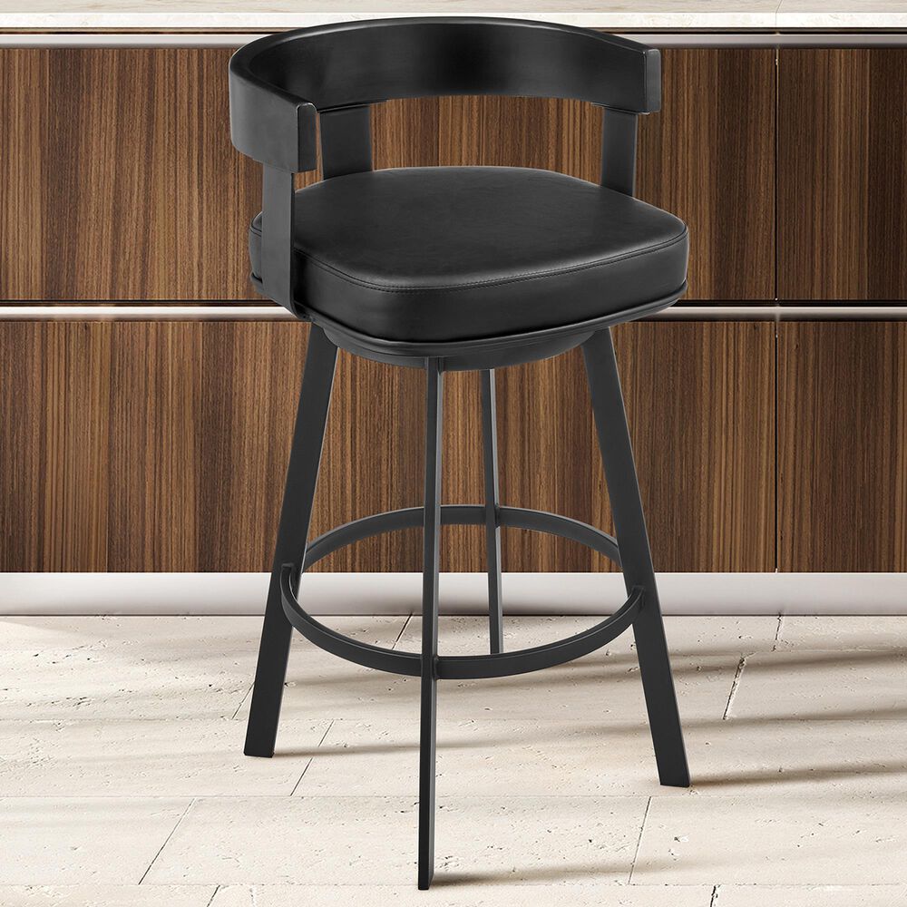 Armen Living Idris Swivel Counter Stool in Black, , large