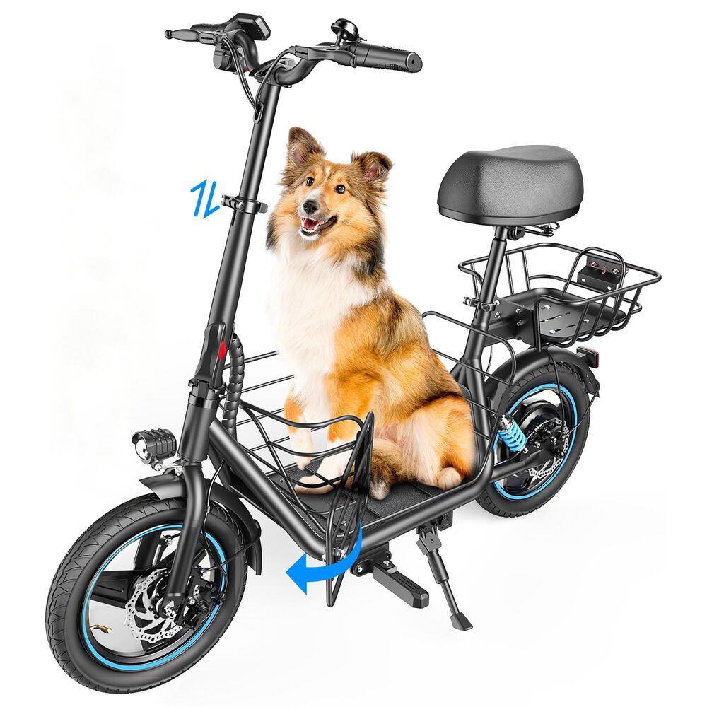 HOMLUX 650W 30-Mile Adults Electric Scooter with Pet Basket in Black, , large