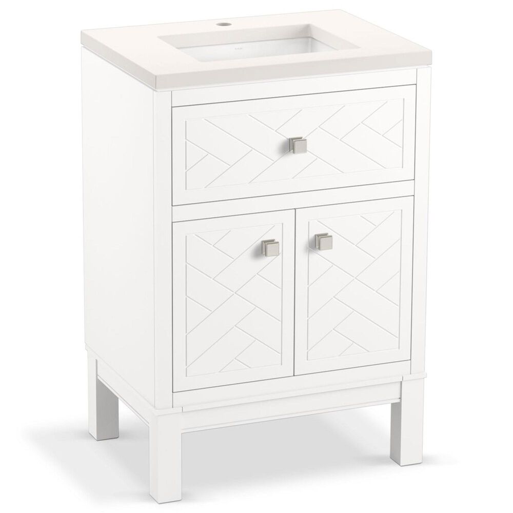 Kohler Beauxline 24" Single Bathroom Vanity in White with 3 cm Pure White Quartz Top and Rectangular Sink, , large