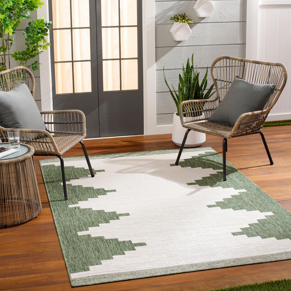 Surya Eagean EAG-2435 Grass Green, Ivory, Dark Green and Seafoam 5&#39;3&quot; x 7&#39;7&quot; Indoor/Outdoor Area Rug, , large