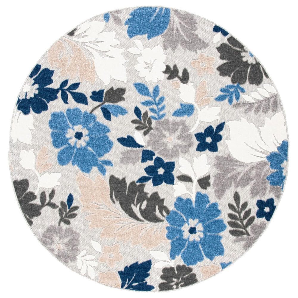 Safavieh Cabana CBN308F 6"7" Round Grey and Blue Indoor/Outdoor Area Performance Rug, , large