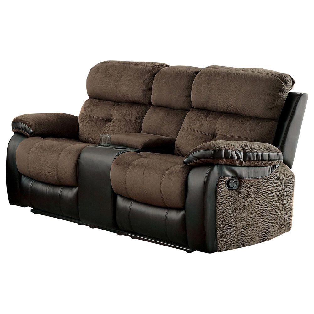 Furniture of America Engel Manual Reclining Sofa and Loveseat Set in Brown and Black, , large