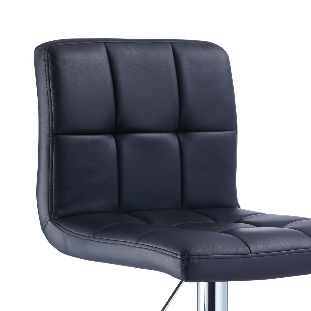 Parkerville Furniture Line Quilted Back Adjustable Swivel Bar Stool in Chrome and Black, , large