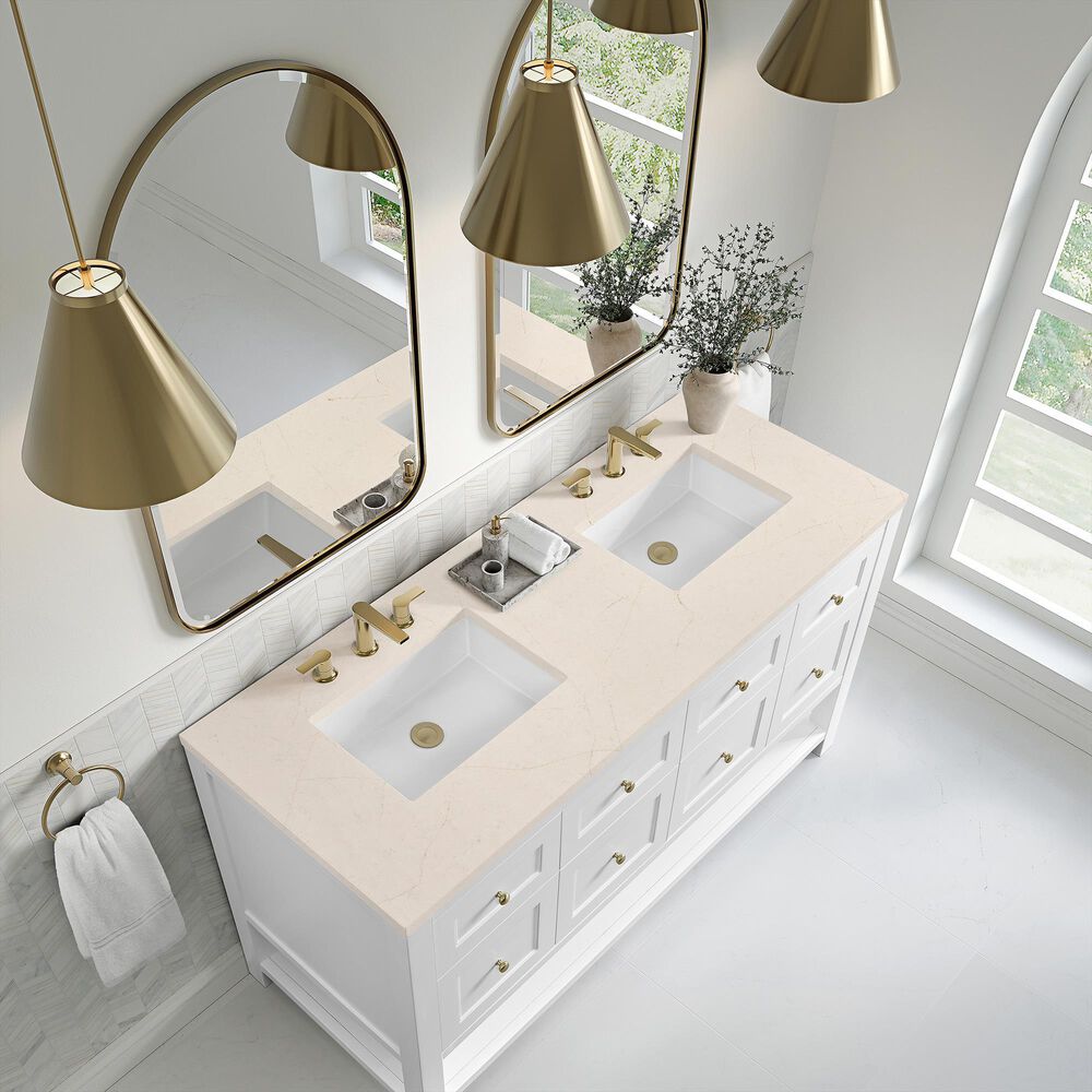 James Martin Vanities Breckenridge 60&quot; Double Bathroom Vanity in Bright White with 3 cm Eternal Marfil Quartz Top and Rectangular Sinks, , large
