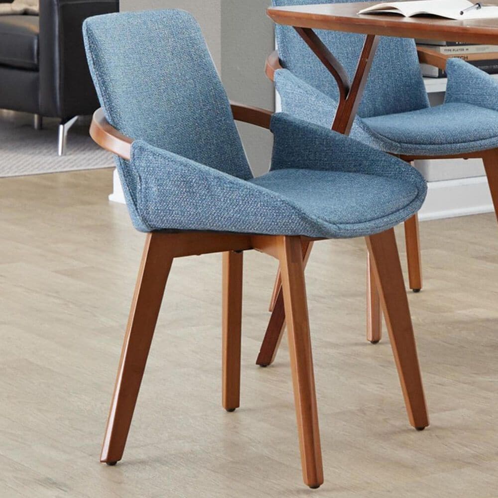 LumiSource Cosmo Arm Chair with Blue Noise Fabric Cushion in Walnut, , large