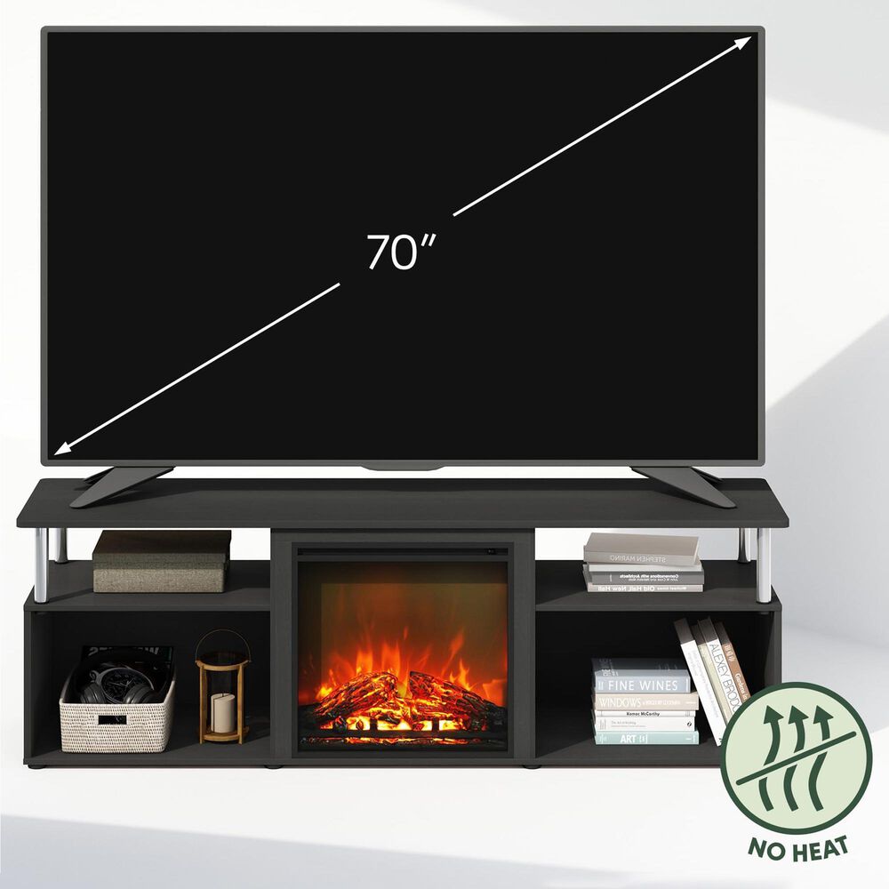 HOMLUX 64" TV Stand with No Heat Electric Fireplace in Americano and Stainless Steel, , large