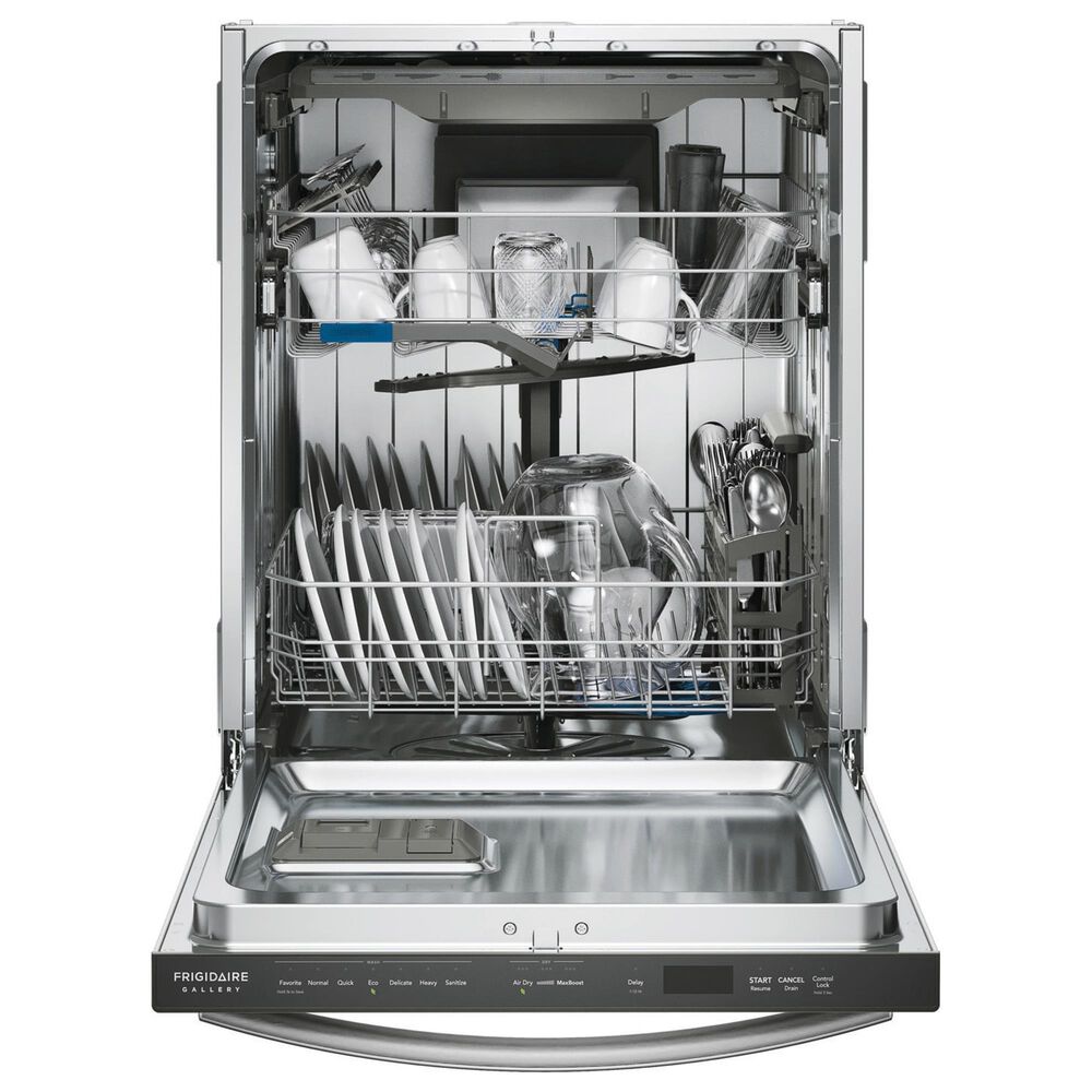 Frigidaire Gallery 3 Piece Kitchen Package with 27.8 Cu. Ft. French Door Refrigerator, 30&quot; Front Control Gas Range with Total Convection, and 24&quot; Built-In Bar Handle Dishwasher with CleanBoost in Stainless Steel, , large
