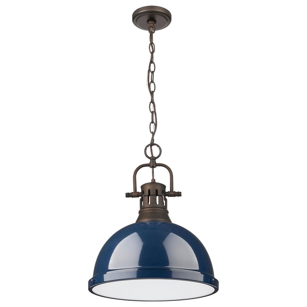 Golden Lighting Duncan 1-Light Pendant with Chain and Matte Navy Shade in Rubbed Bronze, , large