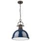 Golden Lighting Duncan 1-Light Pendant with Chain and Matte Navy Shade in Rubbed Bronze, , large