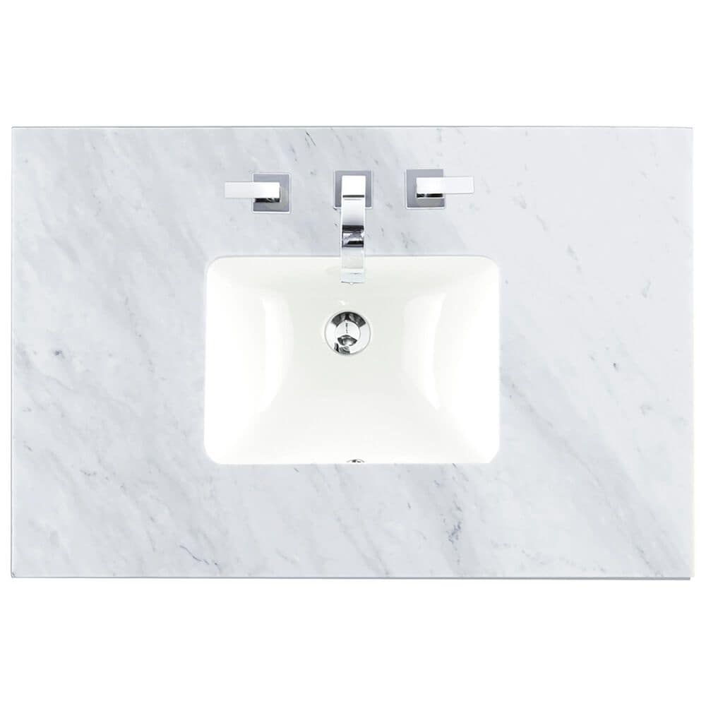 James Martin Vanities Emmeline 36&quot; Single Bathroom Vanity in Pebble Oak with 3 cm Carrara White Marble Top and Rectangular Sink, , large