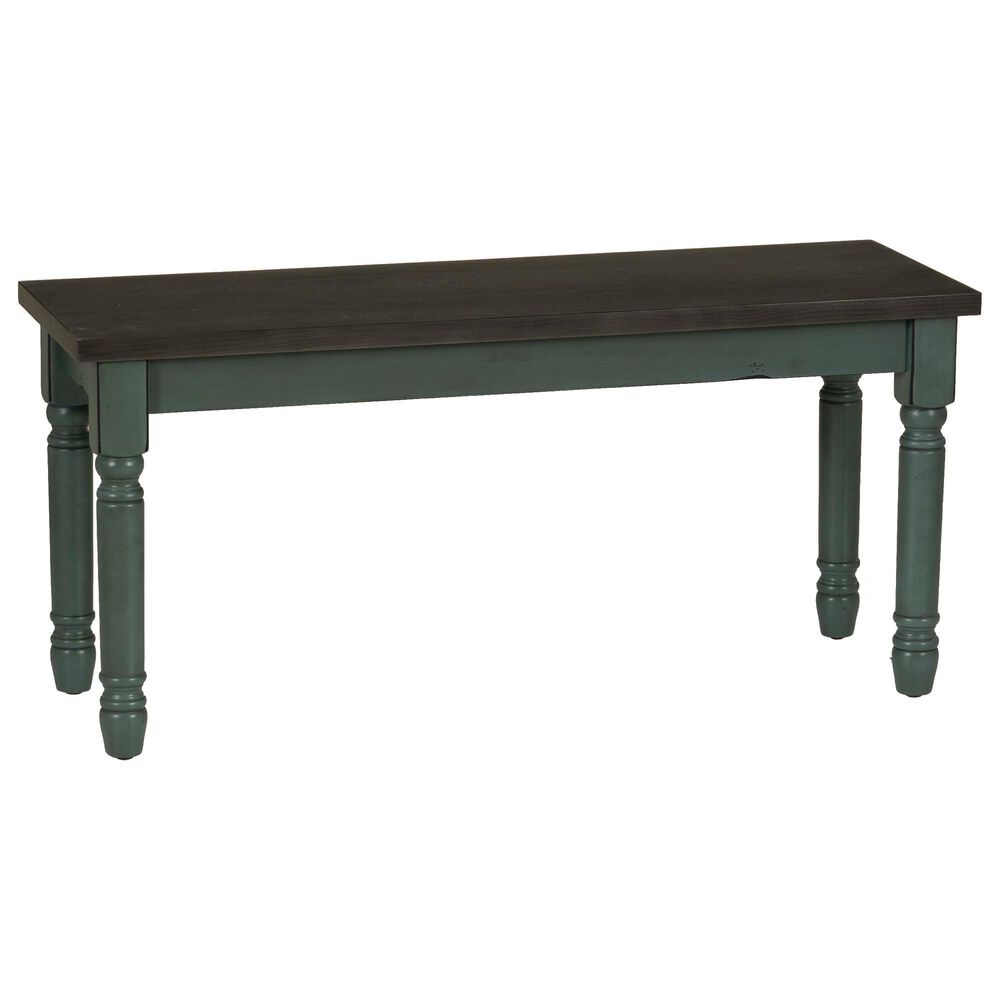 Linon Home Decor Willow Dining Bench in Burnished Smoke and Distressed Teal, , large