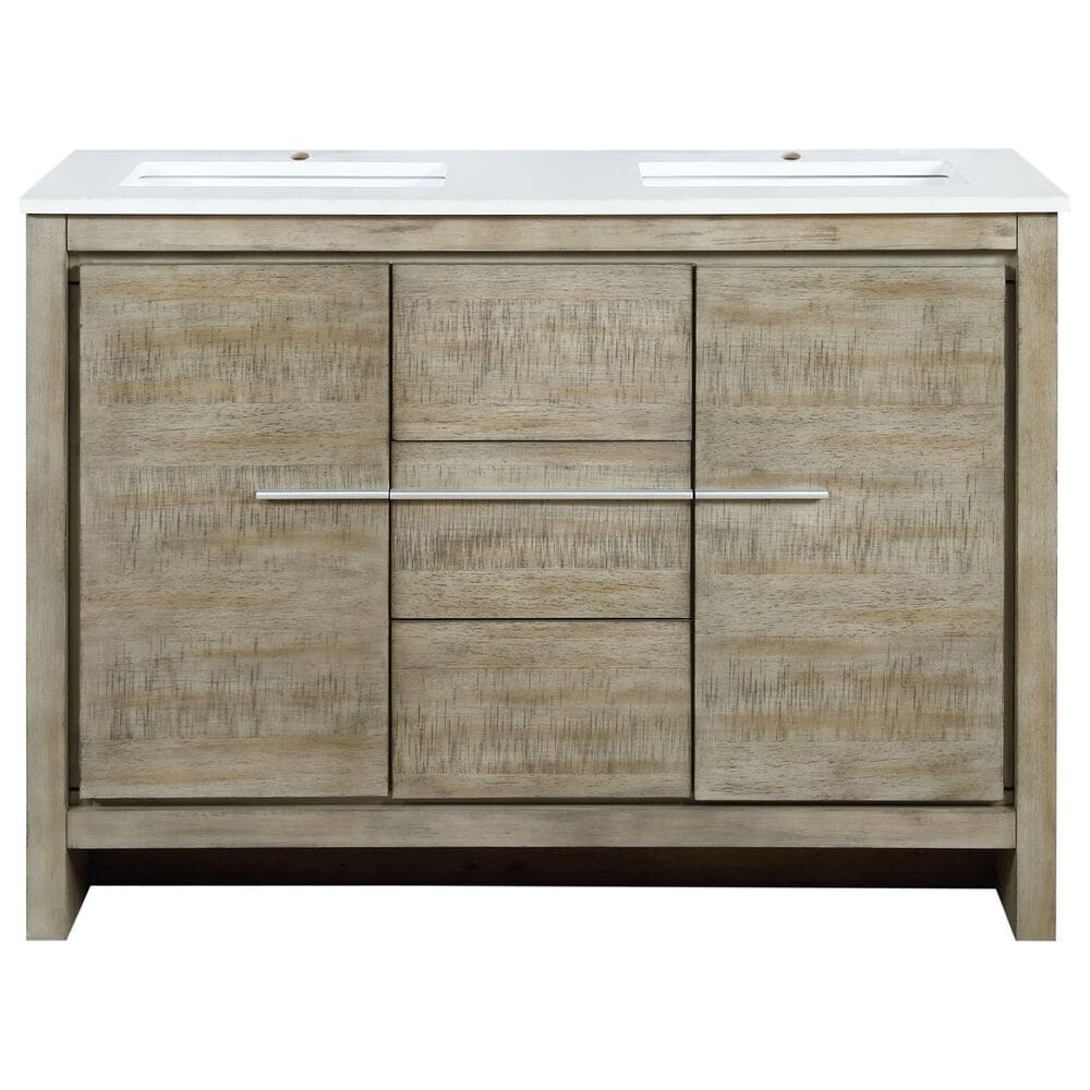 Lexora Home Lafarre 48&quot; Double Bathroom Vanity in Rustic Acacia with 2 cm White Quartz Top and Rectangular Sinks, , large