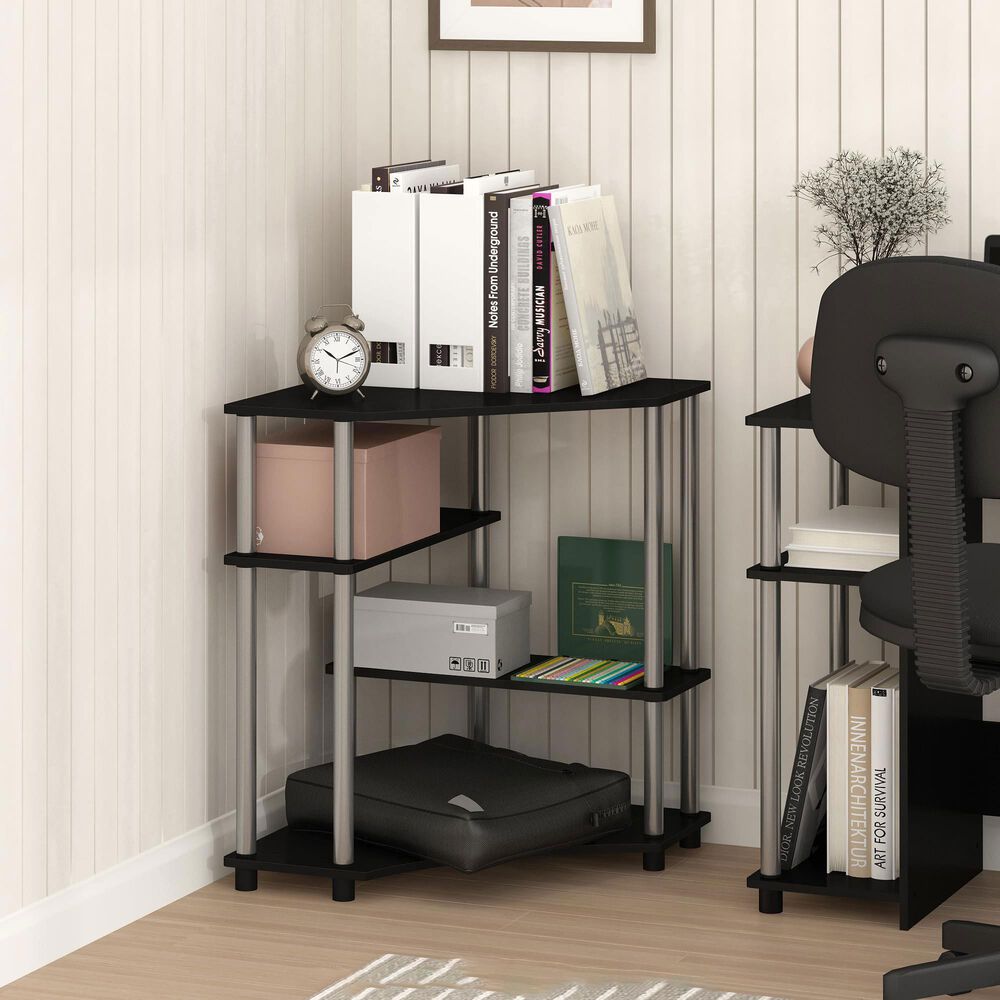 HOMLUX Multipurpose Corner Desk with Storage Shelves in Americano and Stainless Steel, , large