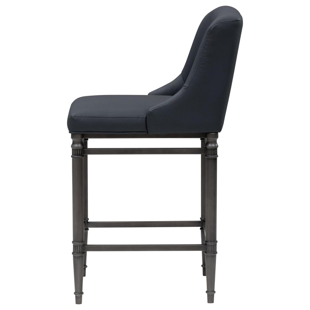 Armen Living Marvin Counter Height Stool with Night Life Blue Upholstery in Antique Pewter, , large