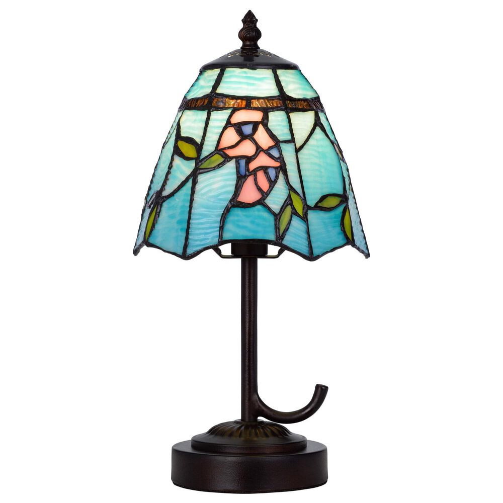 Cal Lighting 13" Tiffany Accent Lamp with Blue Shade in Dark Bronze, , large