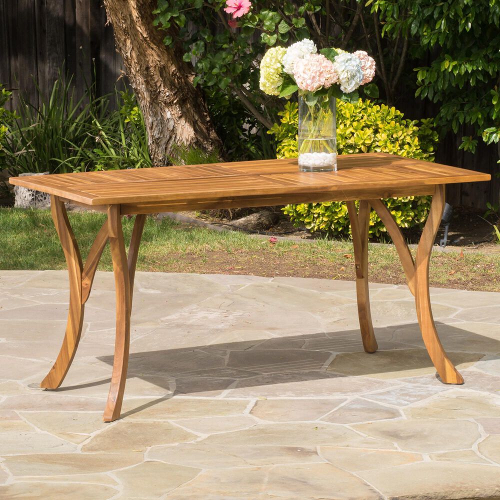 Hearth and Haven Outdoor 59 Inch Rectangular Solid Wood Table Dining Table in Teak, , large