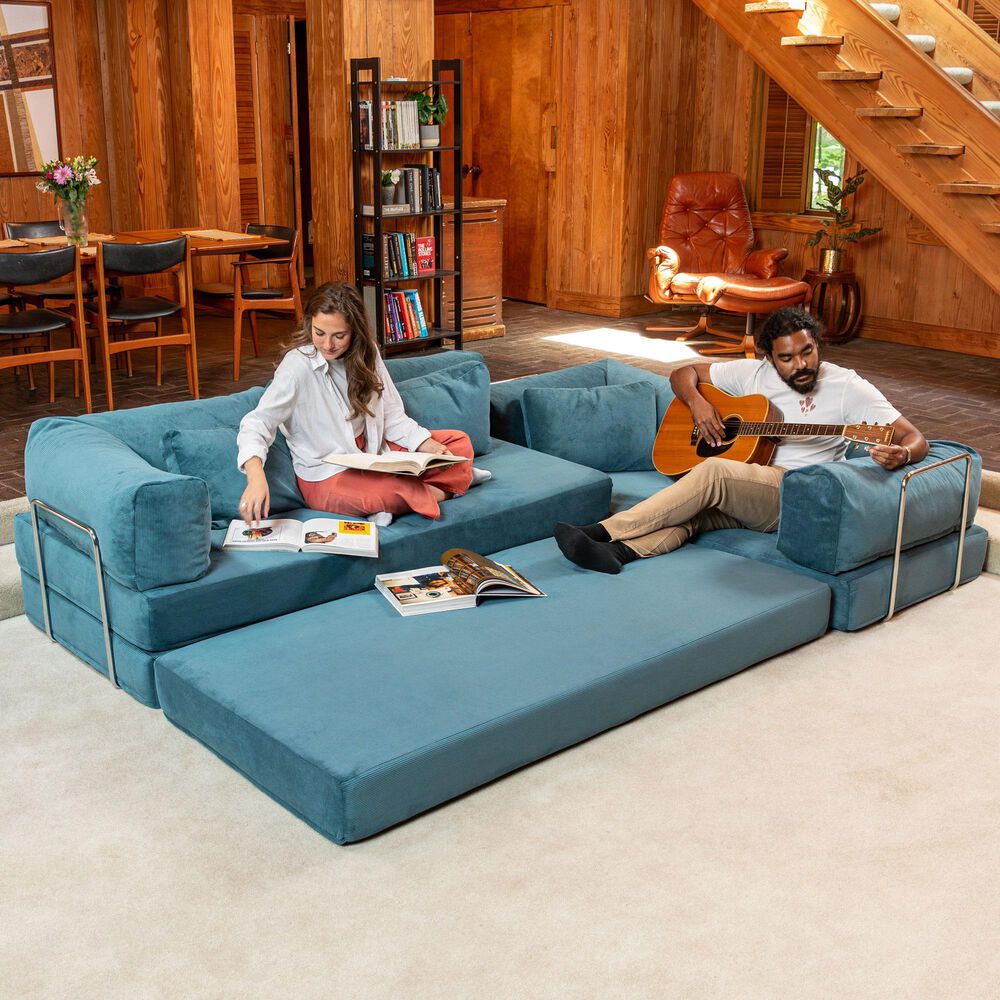 Jaxx Unsofa 2-Piece Modular Right Facing L-Shaped Sectional in Aqua Blue, , large