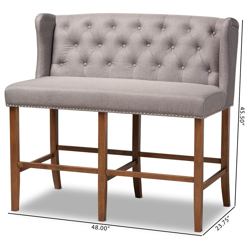 Baxton Studio Alira Bar Stool Bench with Grey Cushion in Walnut, , large