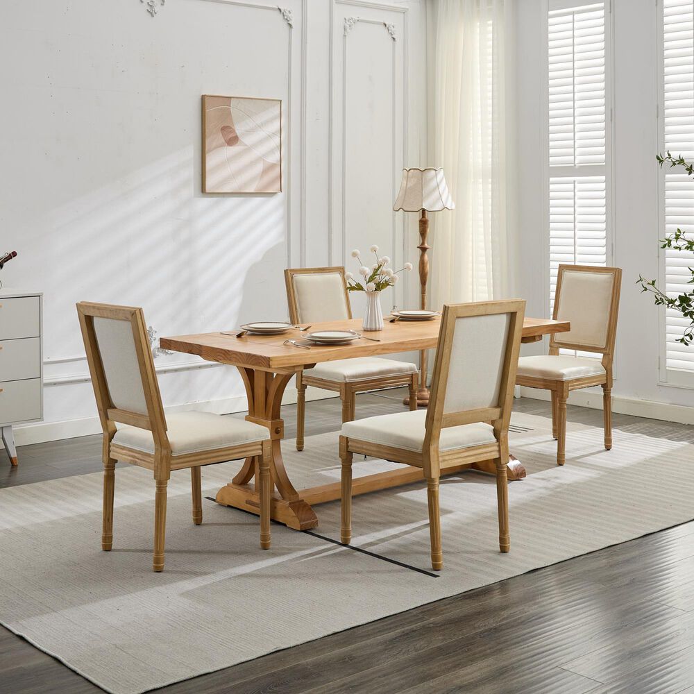 Hearth and Haven Upholstered Side Chair with Square Backrest in Beige (Set of 2), , large
