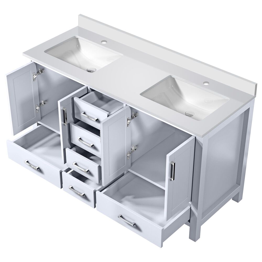 Lexora Home Jacques 60&quot; Double Bathroom Vanity in White with 2 cm White Quartz Top and Rectangular Sinks, , large