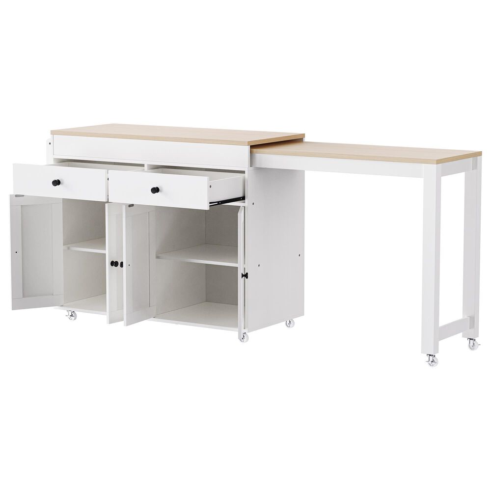 HOMLUX 75" Kitchen Island with Extendable Dining Table in White, , large