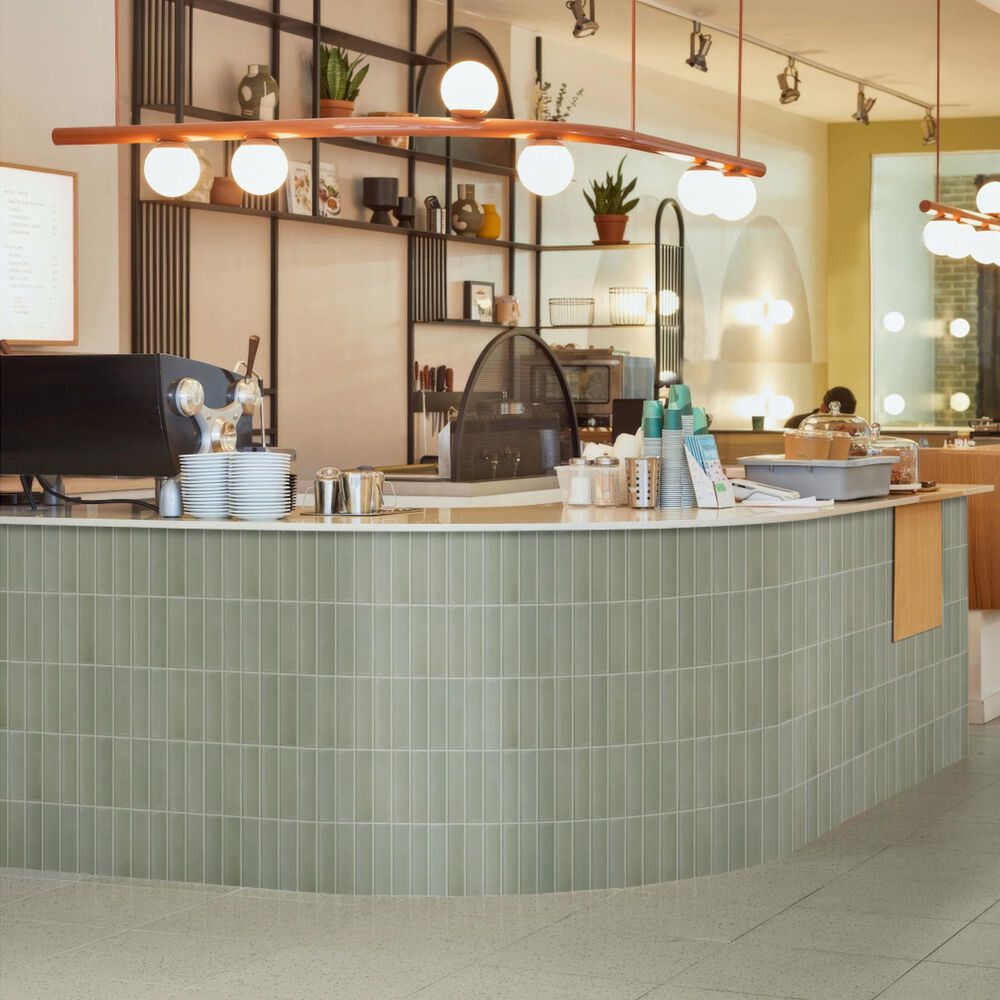 Emser Kaizen Sage 2" x 8" Rectangle on 9" x 15" Satin Porcelain Mosaic Sheet, , large