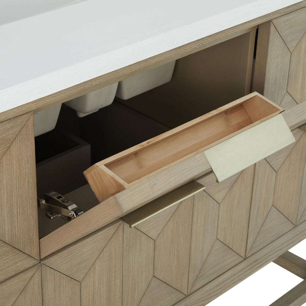 James Martin Vanities Emmeline 48&quot; Single Vanity in Pebble Oak with 3 cm Victorian Silver Quartz Top, , large