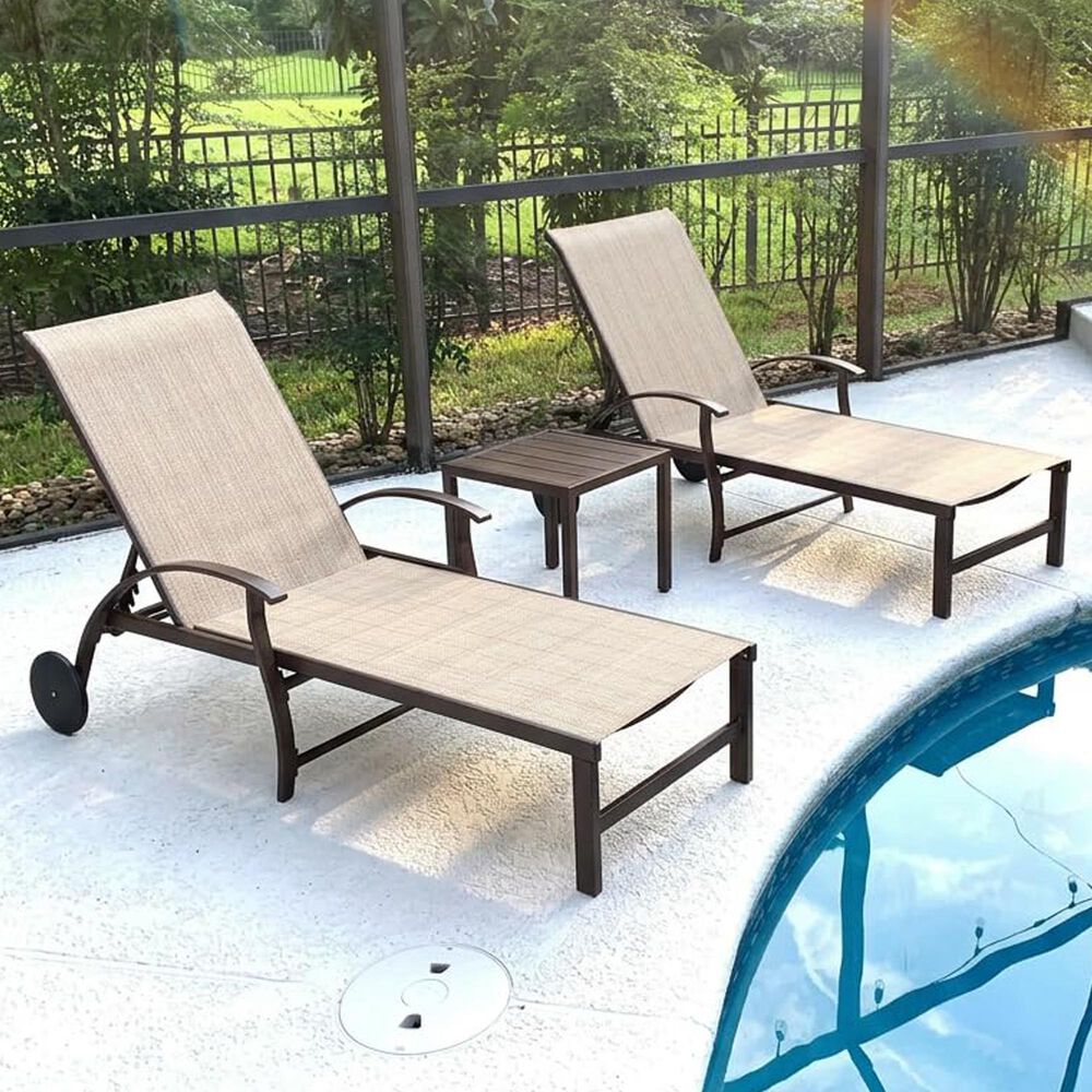 HOMLUX 3-Piece Patio Chaise Lounge Set with Wheels in Khaki, , large