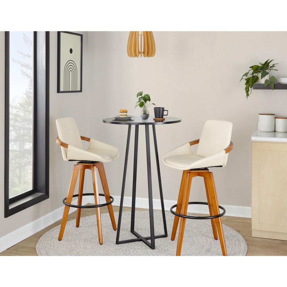 Lumisource Cosmo Swivel Barstool with Cream Cushion in Walnut and Black, , large