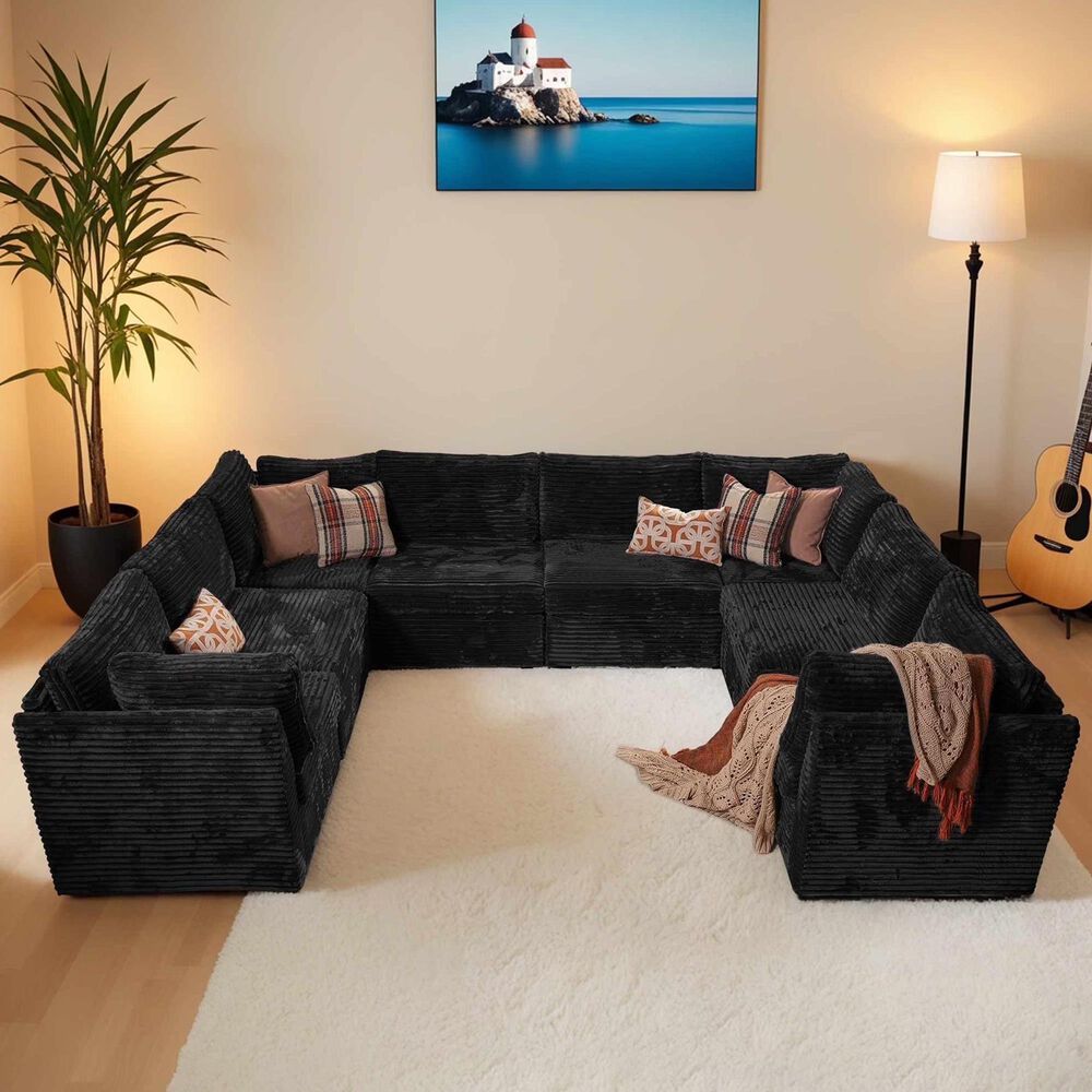 Noviland HOMLUX 8-Piece Oversized U-Sectional in Black, , large