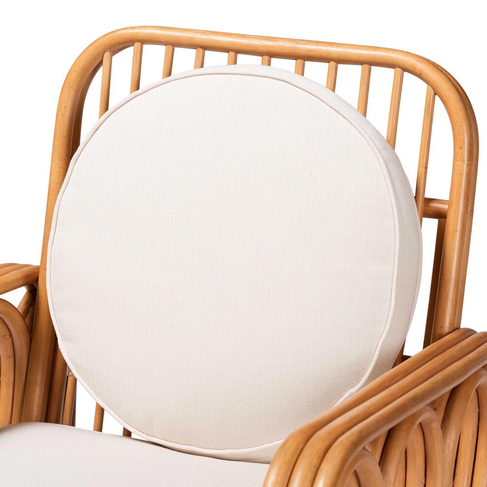 Baxton Studio Tiramisu Arm Chair with Light Honey Rattan in White, , large