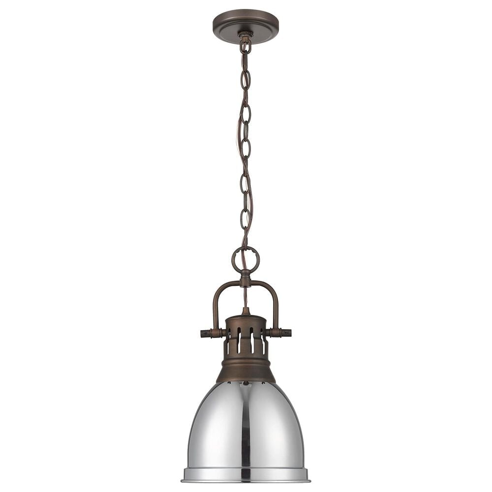 Golden Lighting Duncan 1-Light Small Pendant with Chain and Chrome Shade in Rubbed Bronze, , large