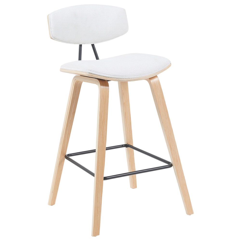 Armen Living Fox Counter Height Stool with White Upholstery in Patterned Oak, , large