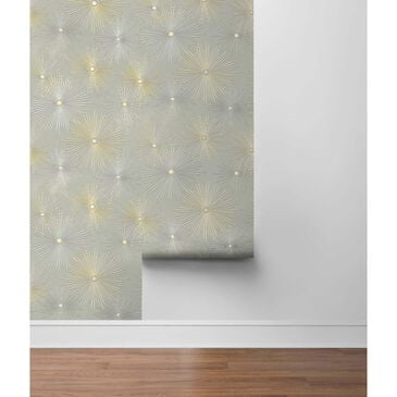 NextWall Starburst Geo 216" x 20.5" Peel and Stick Wallpaper in Silversmoke and Metallic Gold, , large
