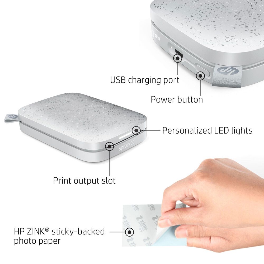 HP Sprocket 2&quot; x 3&quot; Portable Instant Photo Printer in Luna Pearl, , large