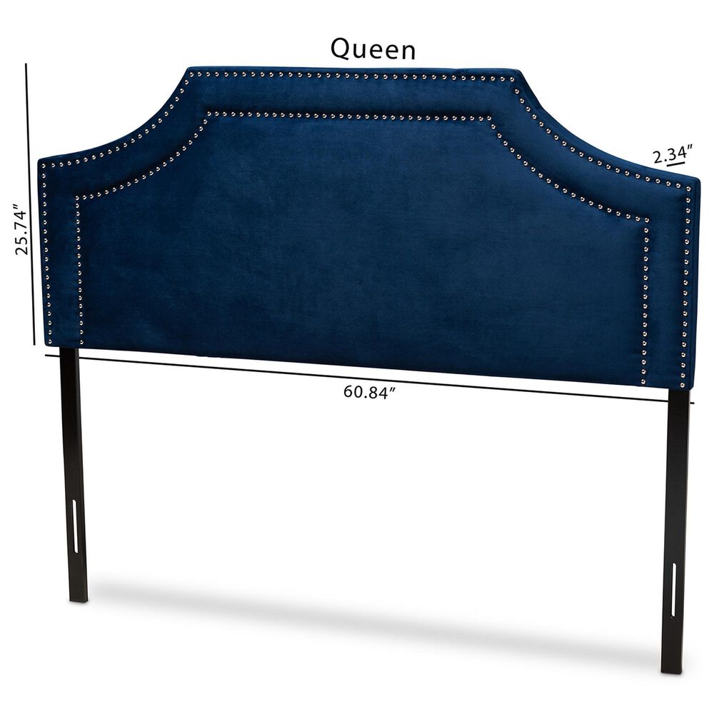 Baxton Studio Avignon Queen Upholstered Headboard in Navy Blue, , large