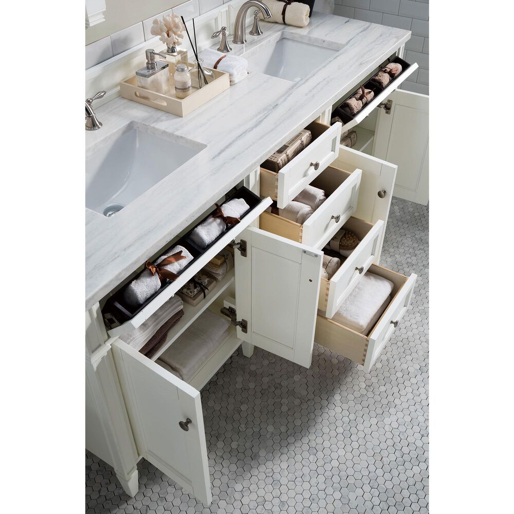 James Martin Vanities Brittany 72&quot; Double Bathroom Vanity in Bright White with 3 cm Arctic Fall Solid Surface Top and Rectangle Sinks, , large