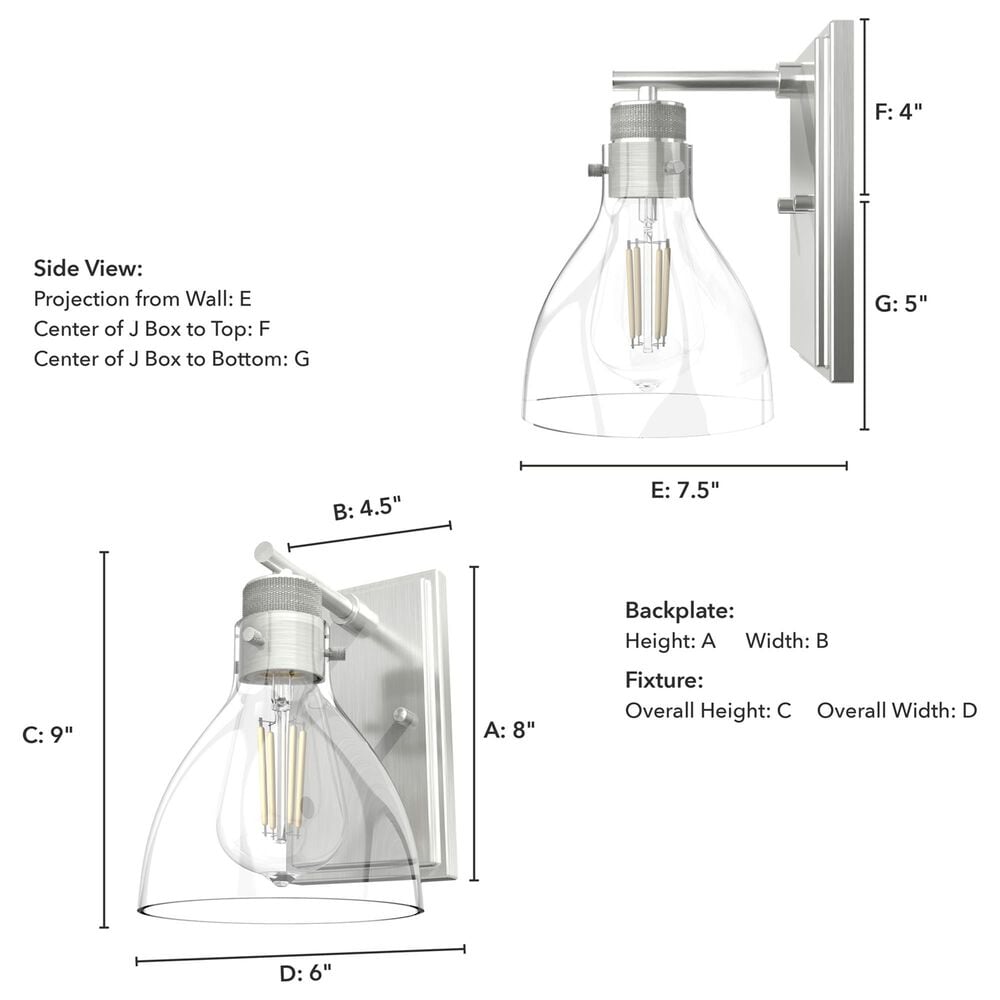 Hunter Van Nuys 1-Light Wall Sconce in Brushed Nickel, , large