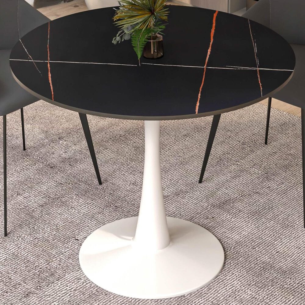 Leisuremod Leisuremod Bristol 31 round dining table White base with Black Sintered stone Top, , large