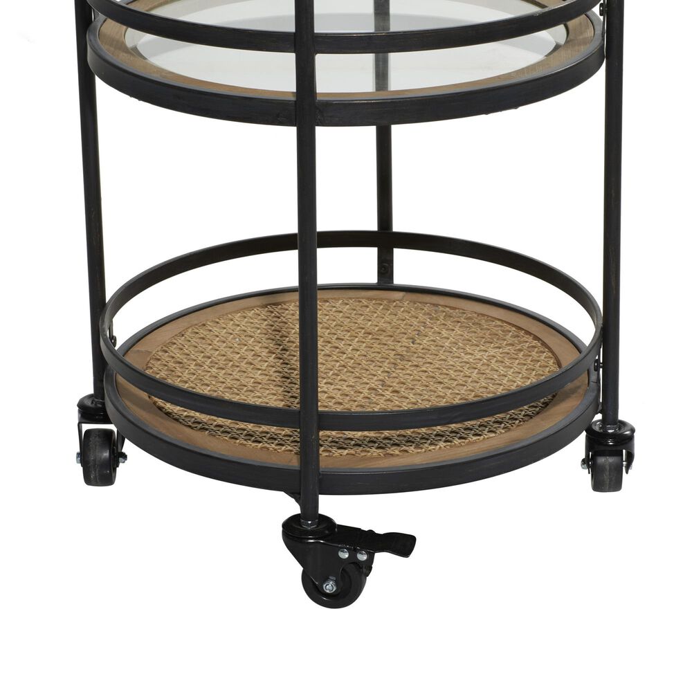 Maple and Jade 3-Shelf Bar Cart with Handle in Matte Black, Natural Brown and Clear, , large