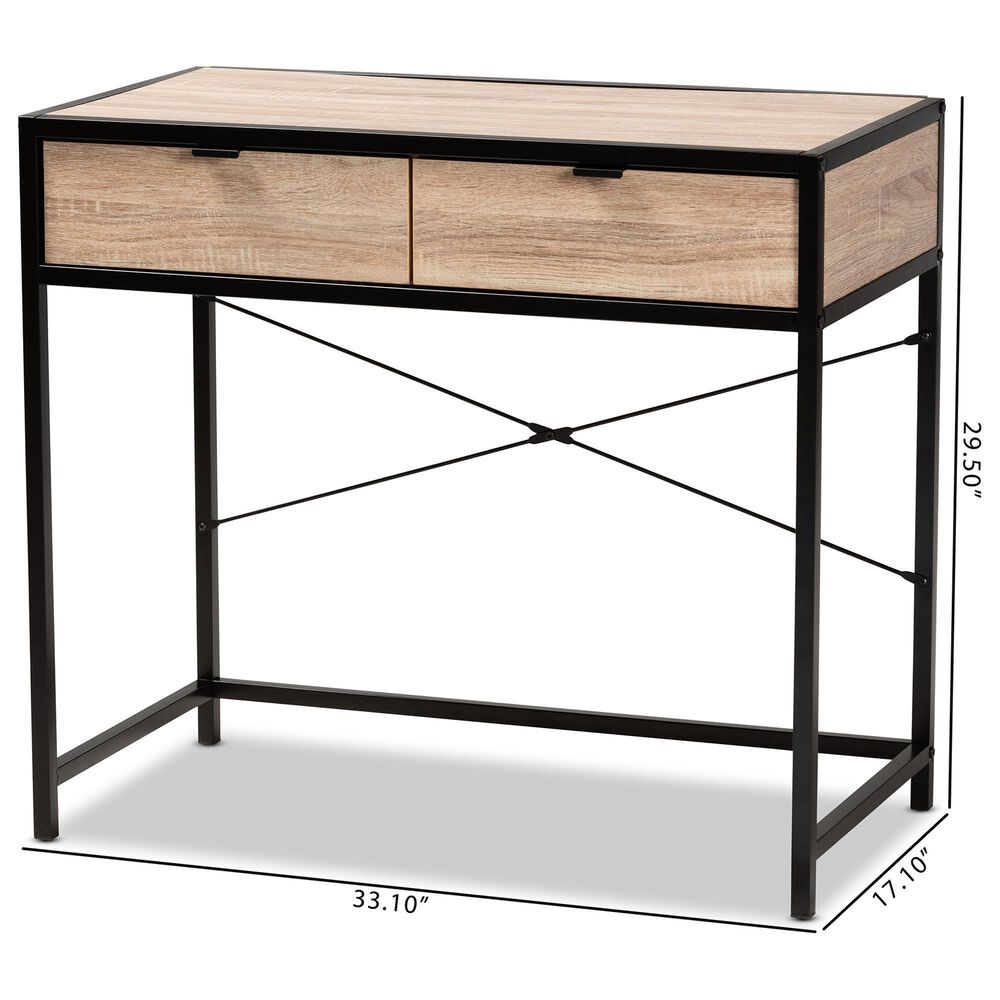 Baxton Studio Grayer 2-Drawer Desk in Natural Brown and Black, , large