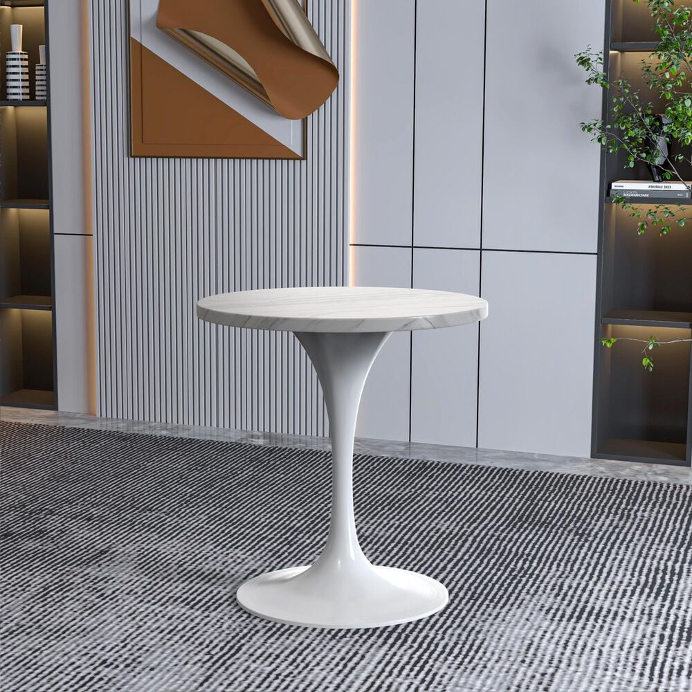 Leisuremod LeisureMod Verve Collection 27 Round Dining Table, White Base with Sintered Stone White Top, , large