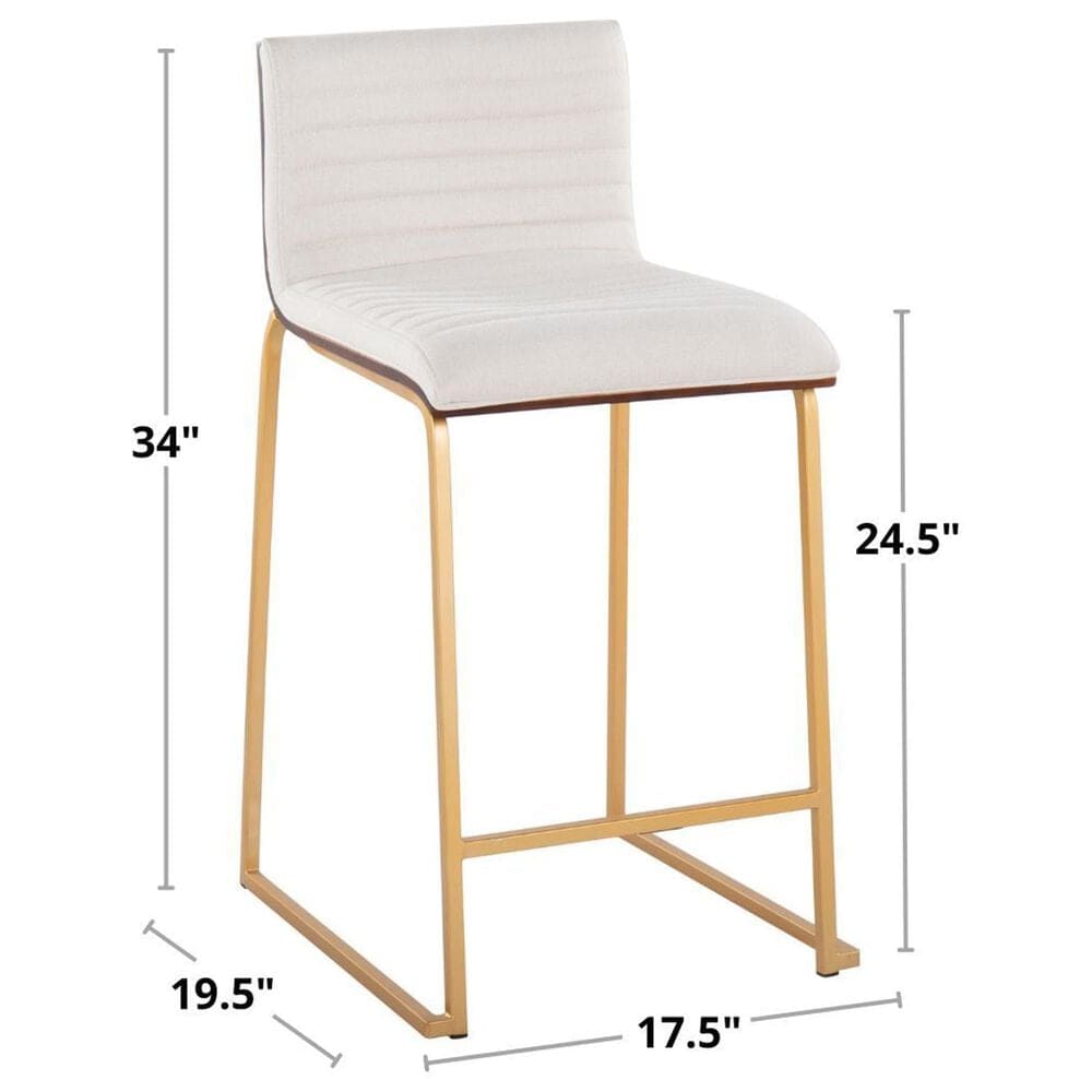 Lumisource Mason 25&quot; Counter Stool with Green Fabric Cushion in Gold and Walnut &#40;Set of 2&#41;, , large