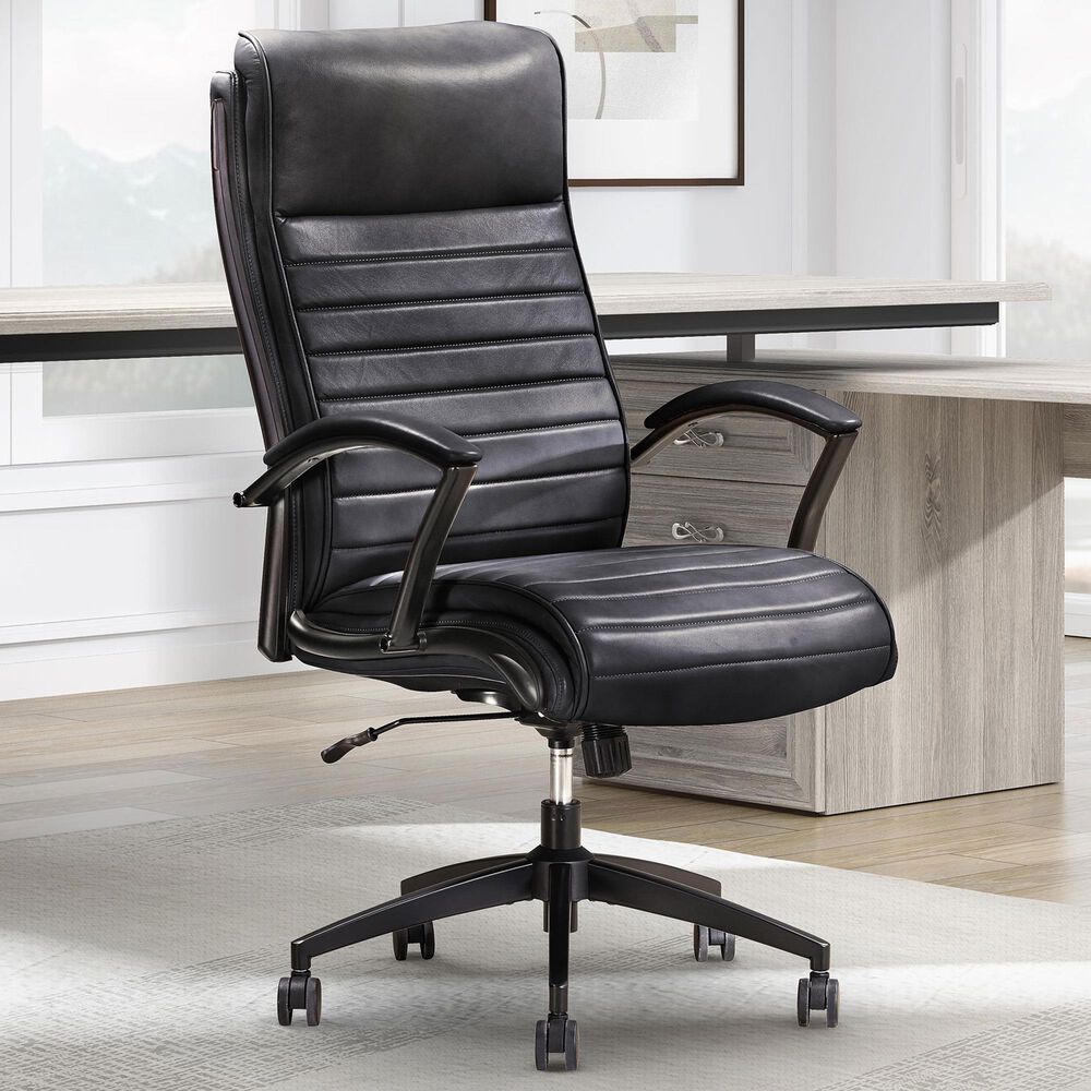 Simeon Collection Leather Desk Chair in Smooth Black, , large