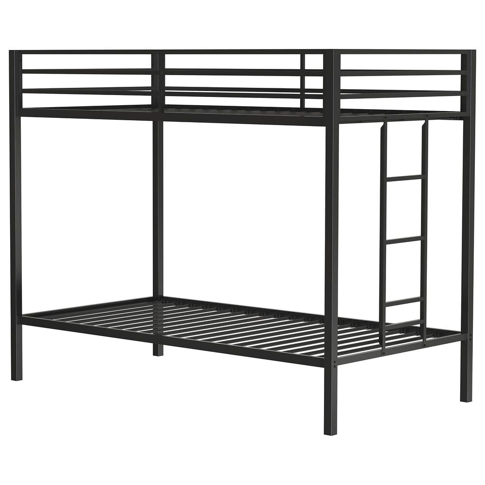 Pacific Landing Alevera Twin Over Twin Bunk Bed with Ladder in Matte Black, , large
