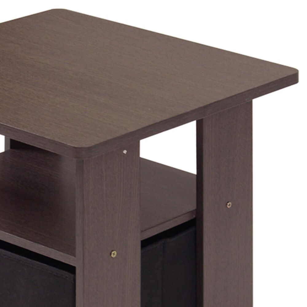 HOMLUX 2-Piece 1-Shelf End Table with Bin Drawer in Dark Brown, , large