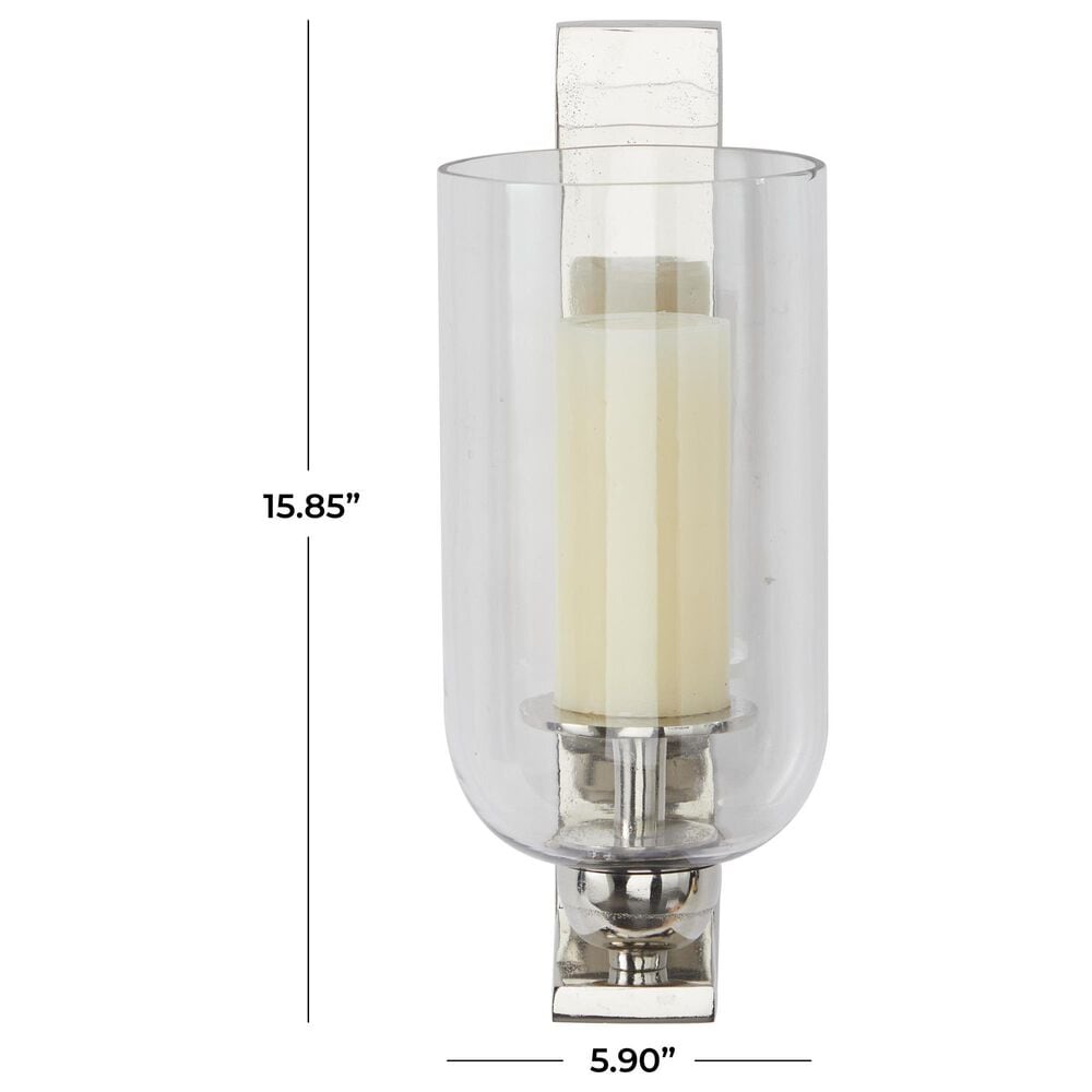 Maple and Jade 16&quot; Single Indoor/Outdoor Wall Mount Candle Holder in Polished Silver and Clear, , large