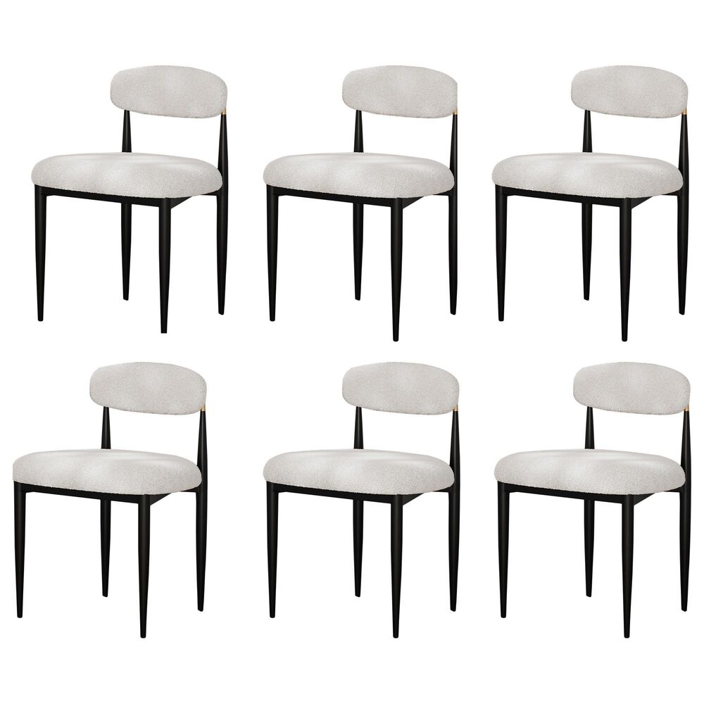 Morden Fort Modern Boucle Side Chair with White Cushion in Black and Gold (Set of 6), , large