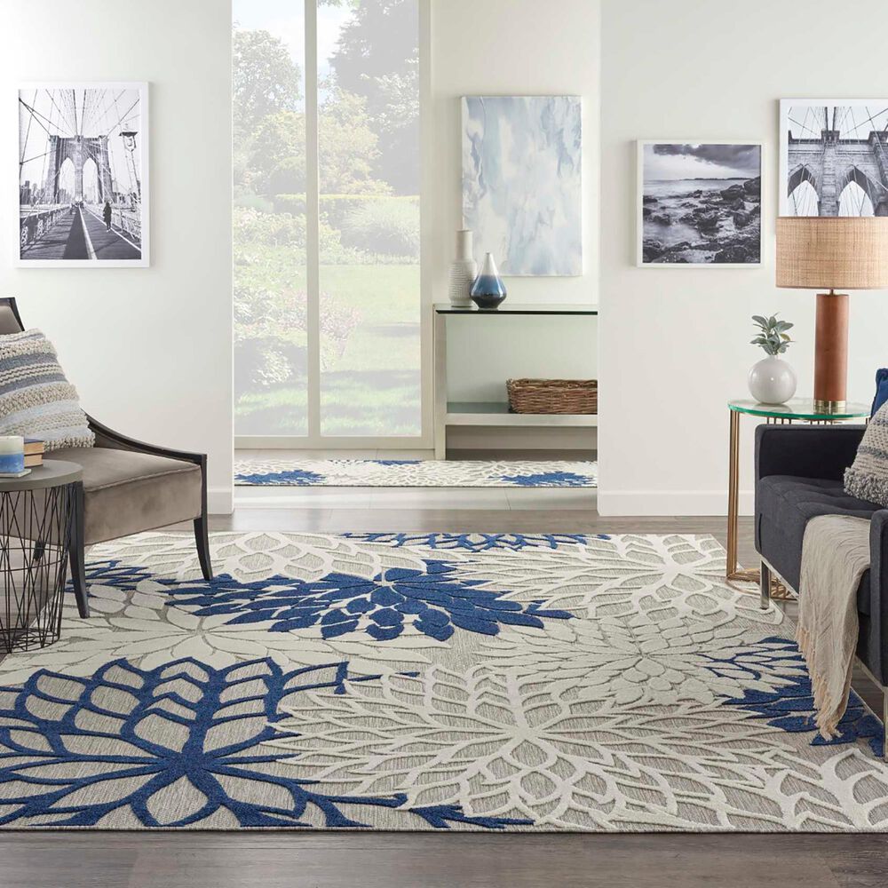 Nourison Aloha ALH05 7&#39; x 10&#39; Ivory and Navy Indoor/Outdoor Area Rug, , large